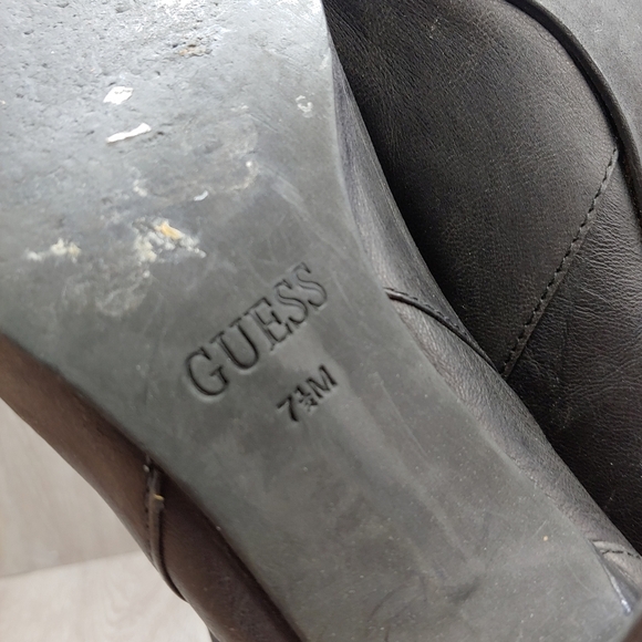 Guess Allegrate Open Toe Heel Ankle Bootie Leather Black Brown Buckle 7.5 - Picture 10 of 12